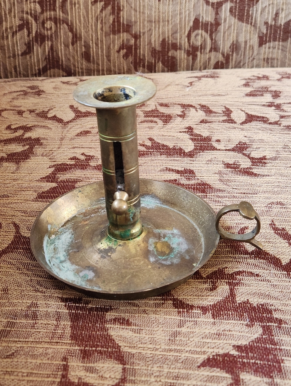 Antique Brass Push Up Candle Stick Holder With Finger Loop